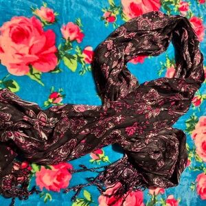 Chic Black and Pink Floral Scarf